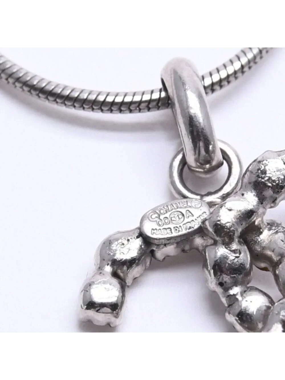 Chanel CC Logo Necklace Light Stone Silver